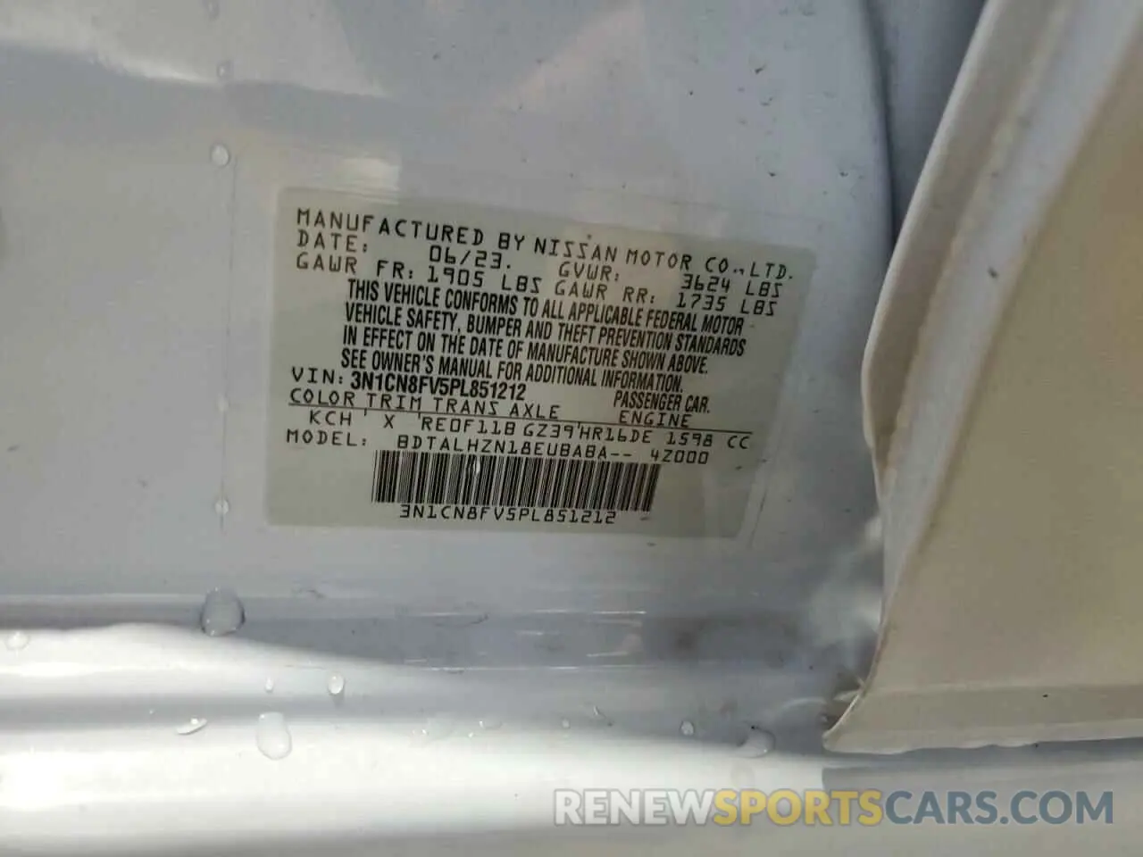 12 fotografías del automóvil dañado 3N1CN8FV5PL851212 NISSAN VERSA 2023