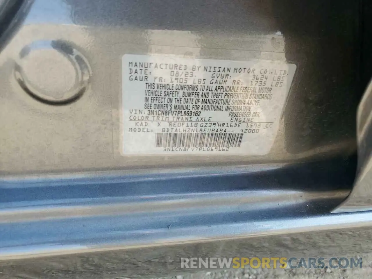 12 fotografías del automóvil dañado 3N1CN8FV7PL869162 NISSAN VERSA 2023