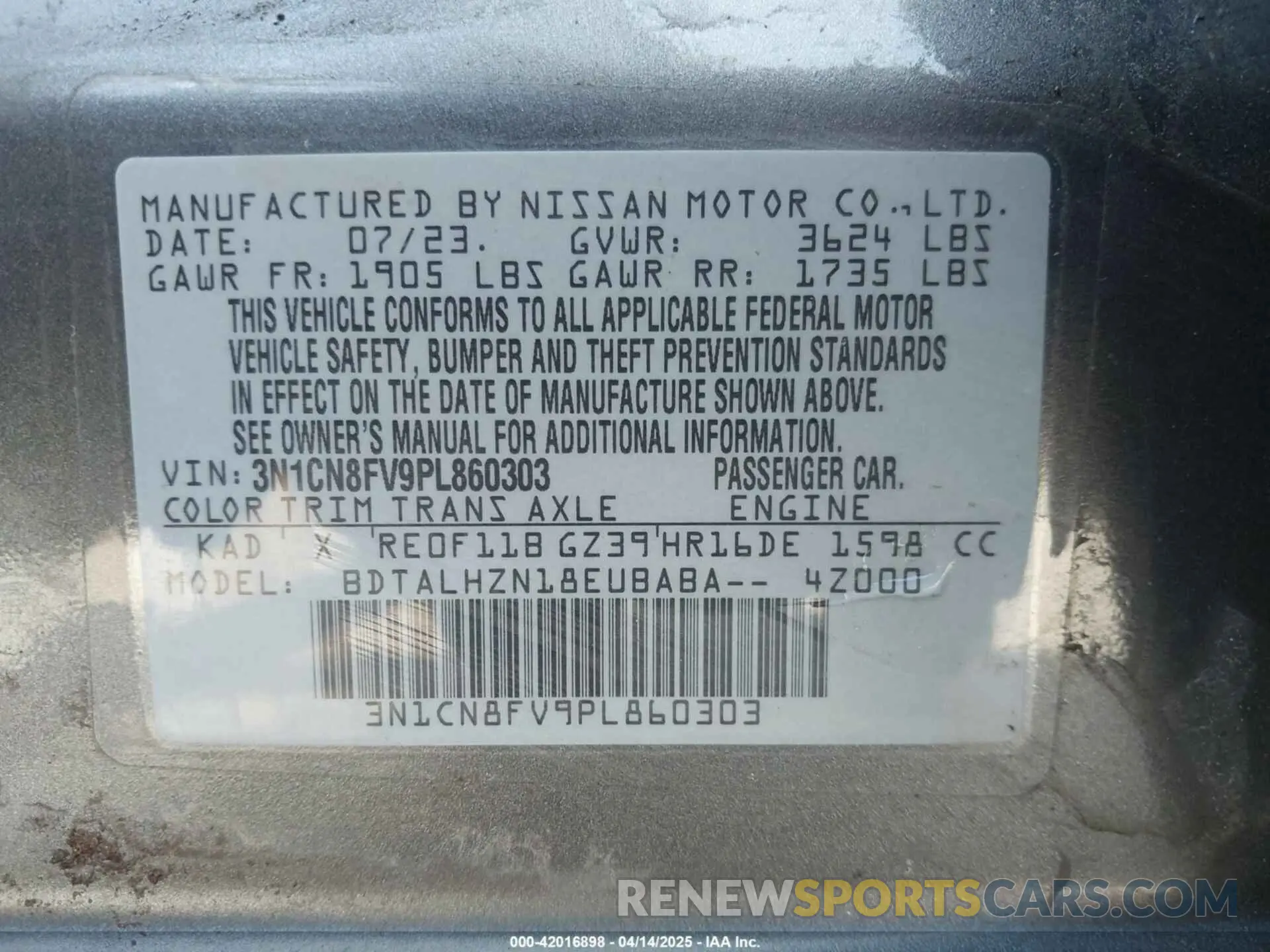 9 fotografías del automóvil dañado 3N1CN8FV9PL860303 NISSAN VERSA 2023