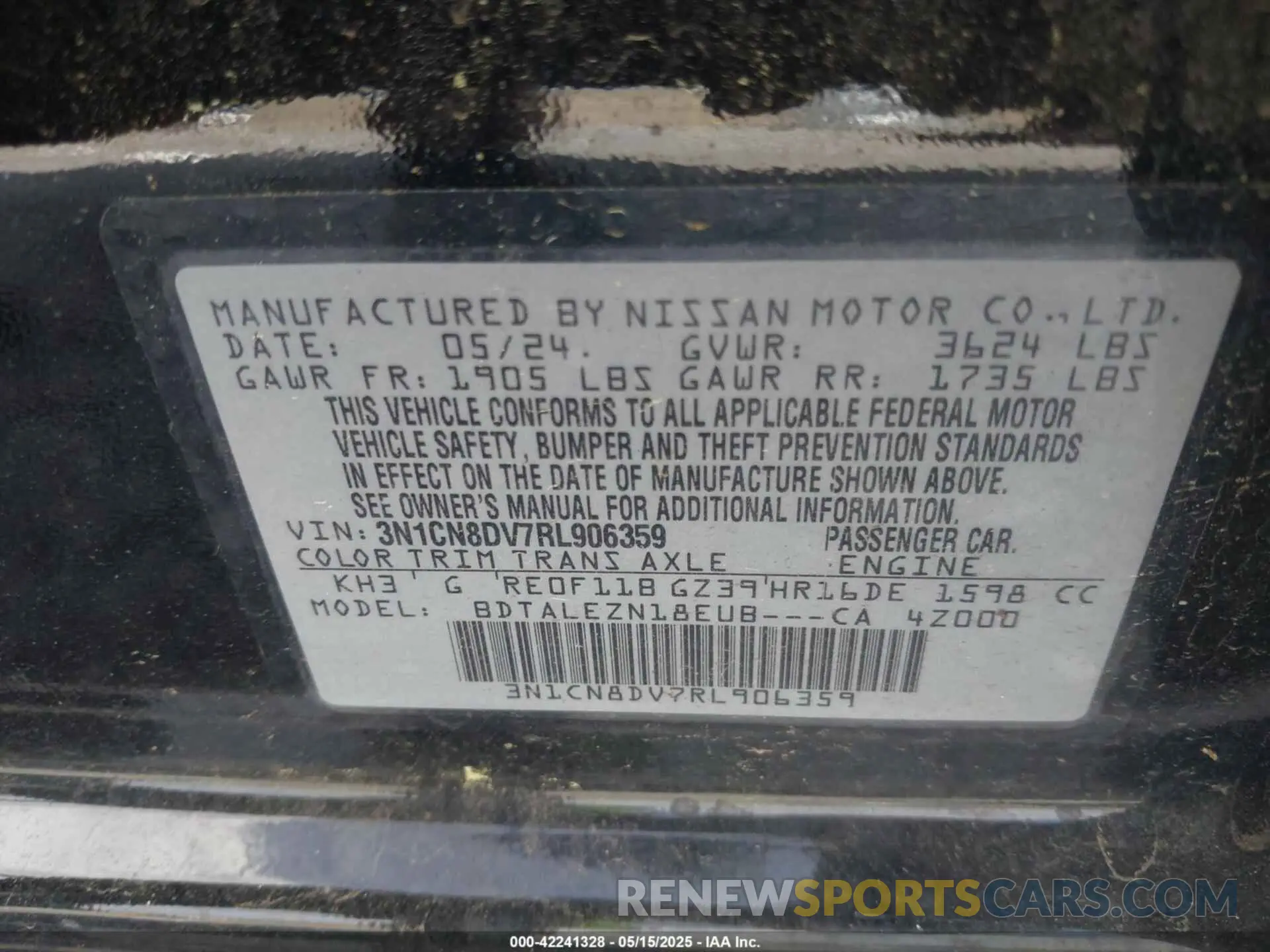 9 fotografías del automóvil dañado 3N1CN8DV7RL906359 NISSAN VERSA 2024