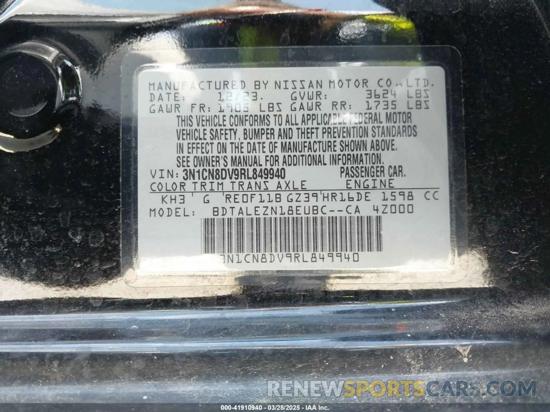 9 fotografías del automóvil dañado 3N1CN8DV9RL849940 NISSAN VERSA 2024