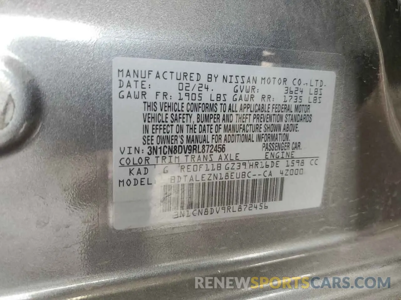 13 fotografías del automóvil dañado 3N1CN8DV9RL872456 NISSAN VERSA 2024