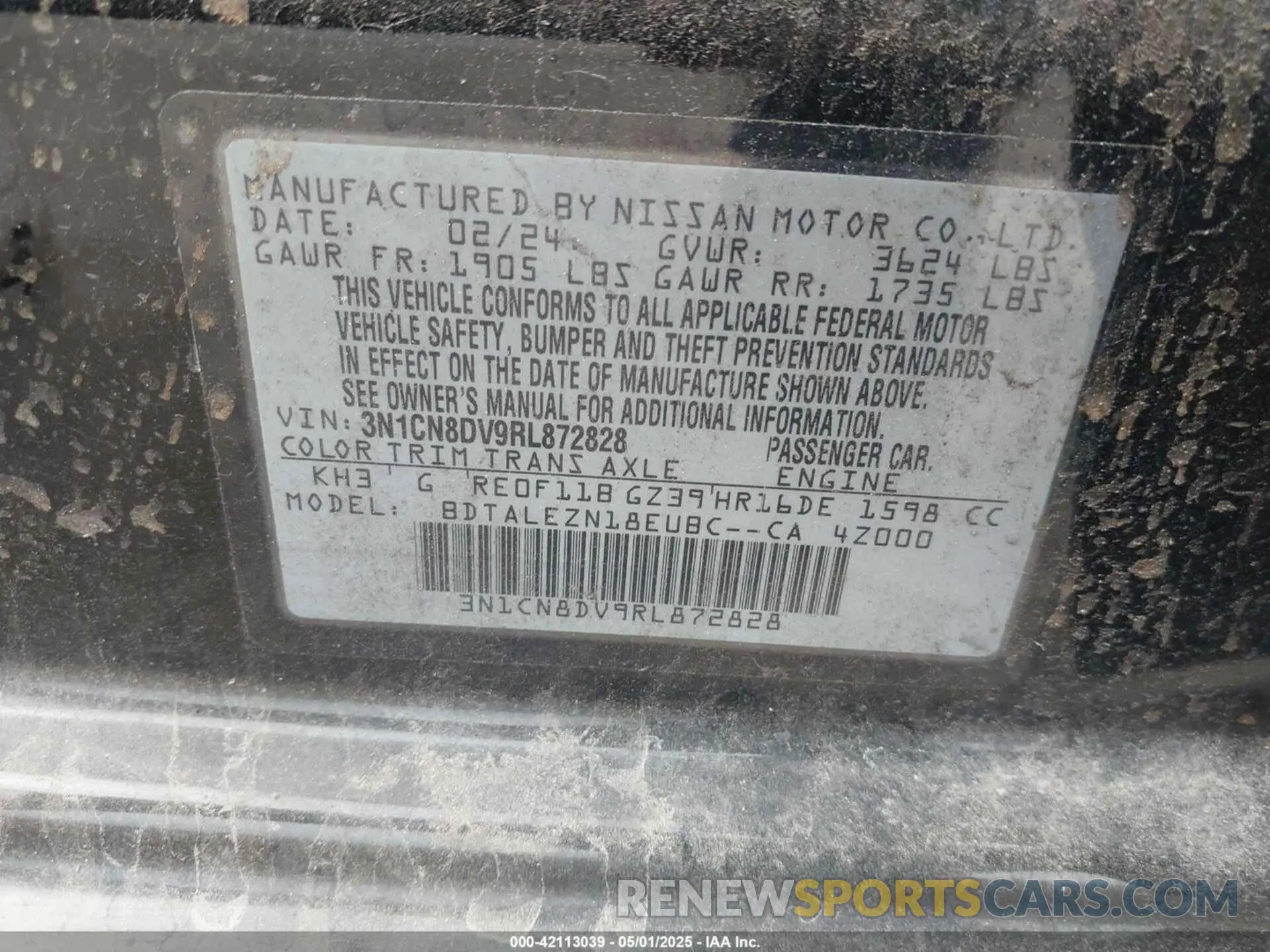 9 fotografías del automóvil dañado 3N1CN8DV9RL872828 NISSAN VERSA 2024