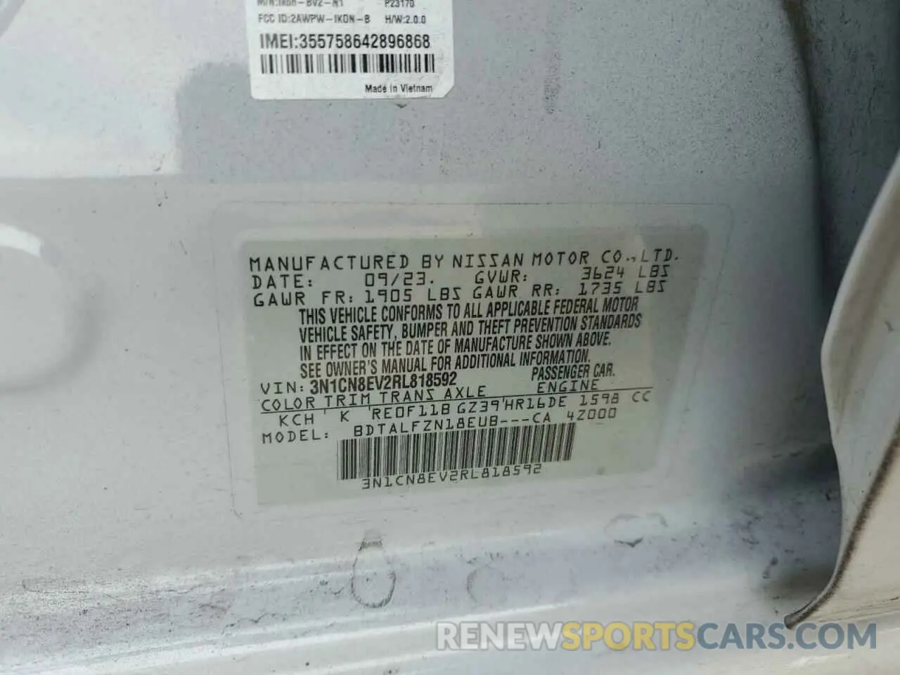 14 fotografías del automóvil dañado 3N1CN8EV2RL818592 NISSAN VERSA 2024