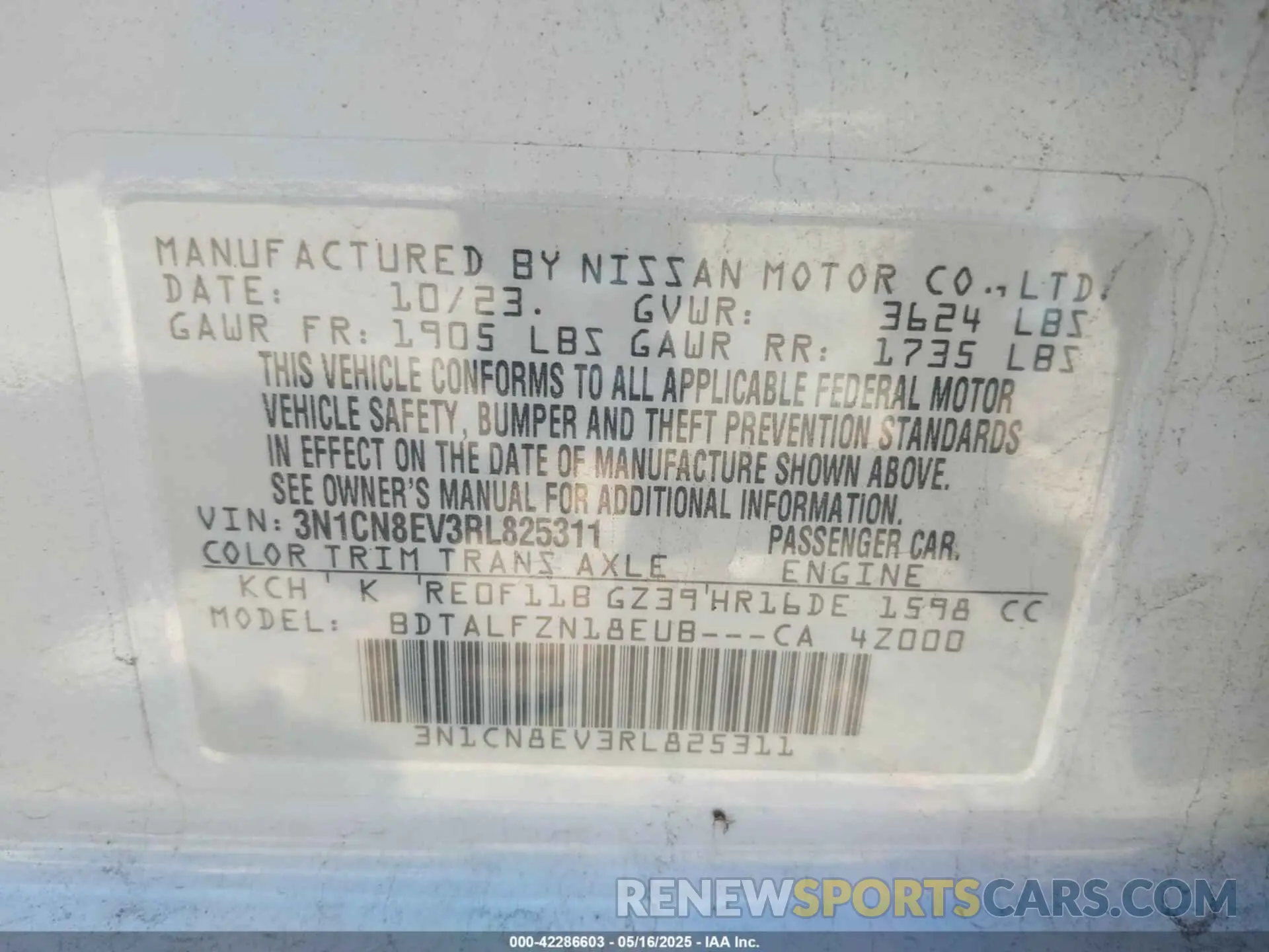 9 fotografías del automóvil dañado 3N1CN8EV3RL825311 NISSAN VERSA 2024