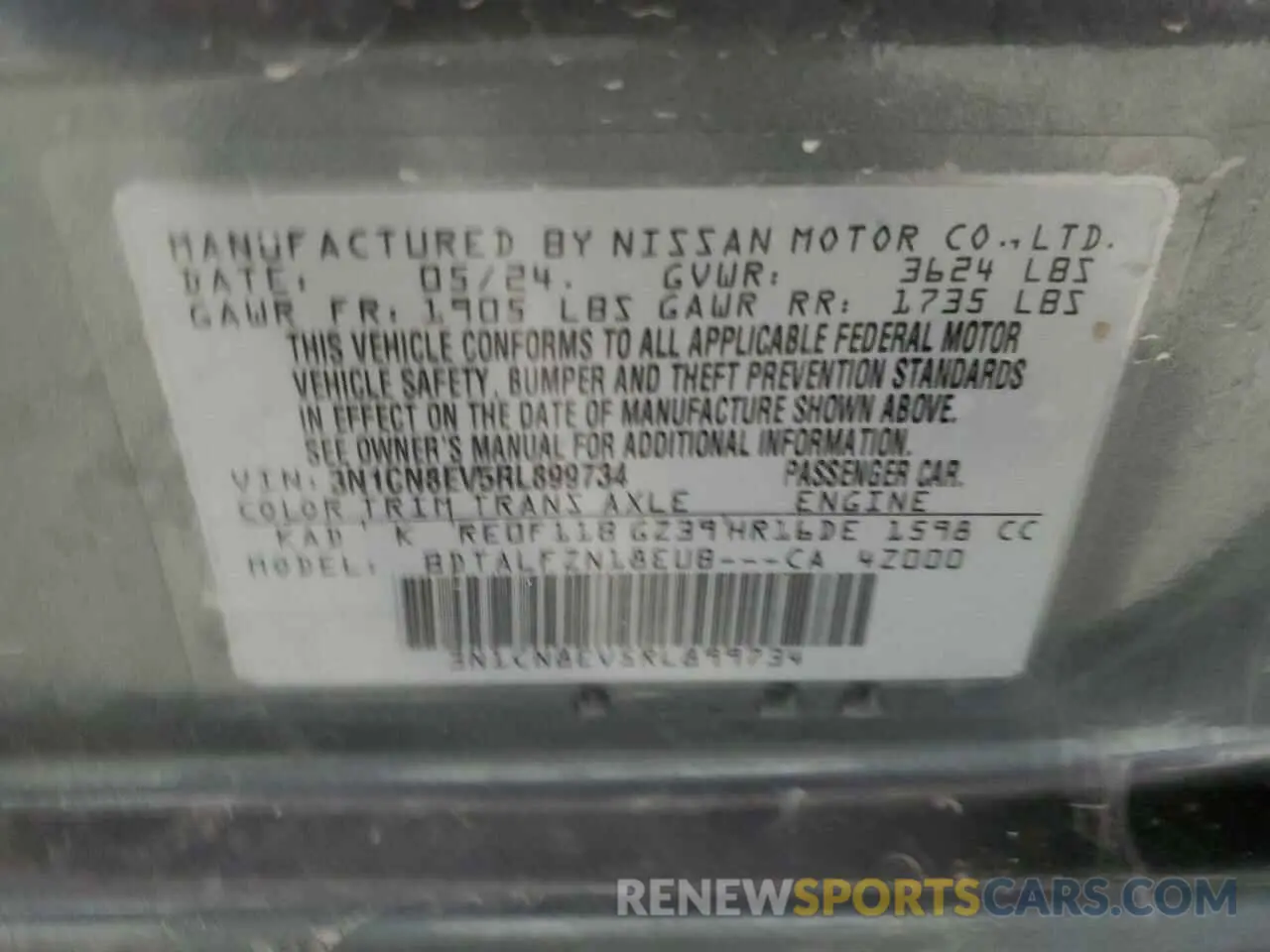 12 fotografías del automóvil dañado 3N1CN8EV5RL899734 NISSAN VERSA 2024