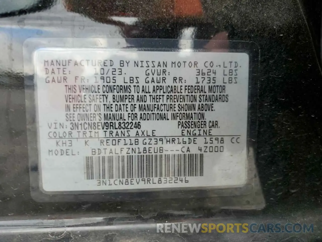 13 fotografías del automóvil dañado 3N1CN8EV9RL832246 NISSAN VERSA 2024