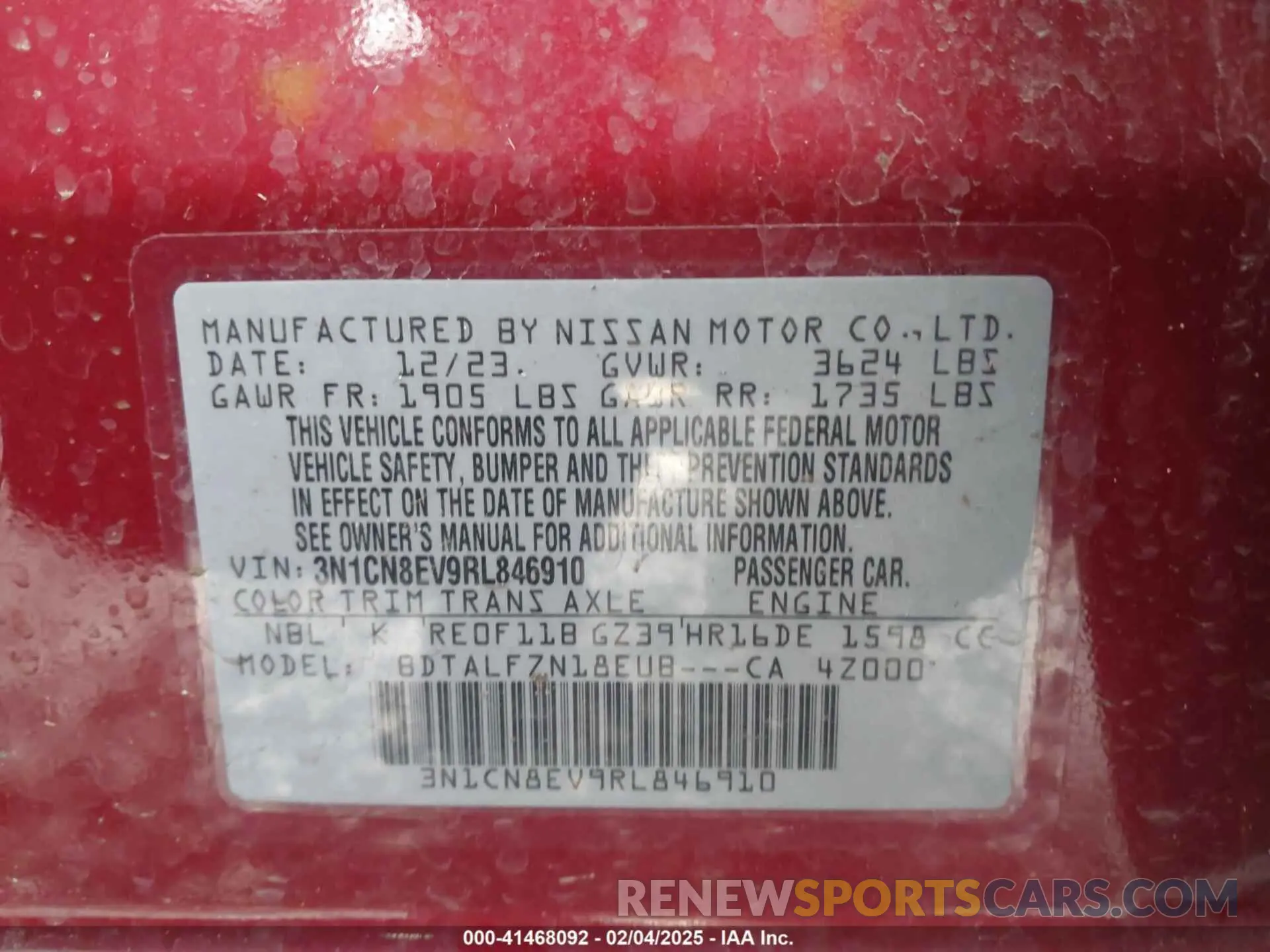 9 fotografías del automóvil dañado 3N1CN8EV9RL846910 NISSAN VERSA 2024