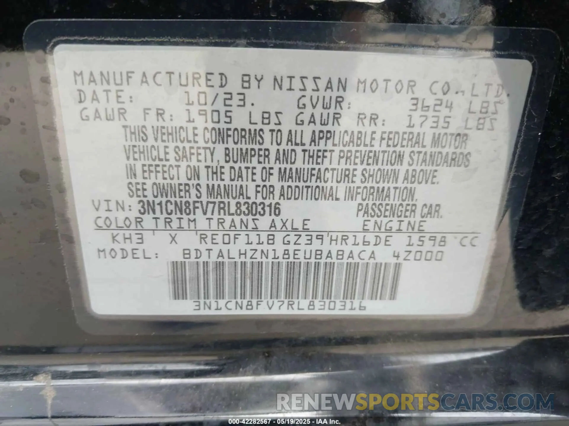 9 fotografías del automóvil dañado 3N1CN8FV7RL830316 NISSAN VERSA 2024