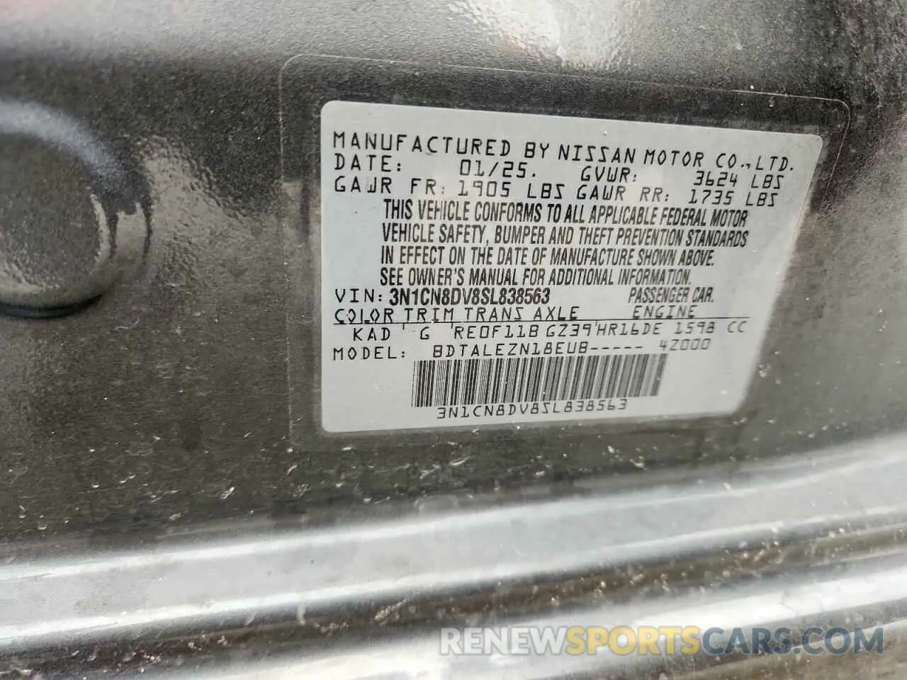 12 fotografías del automóvil dañado 3N1CN8DV8SL838563 NISSAN VERSA 2025