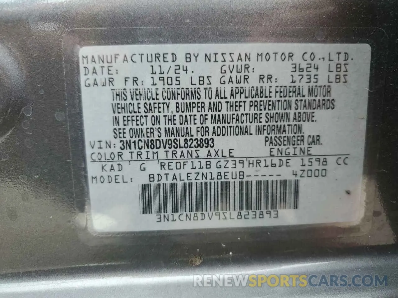 13 fotografías del automóvil dañado 3N1CN8DV9SL823893 NISSAN VERSA 2025