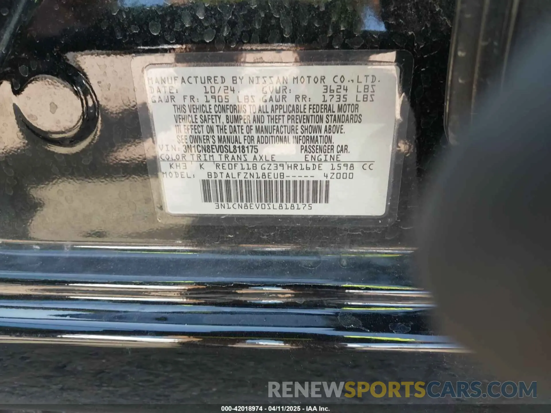 9 fotografías del automóvil dañado 3N1CN8EV0SL818175 NISSAN VERSA 2025