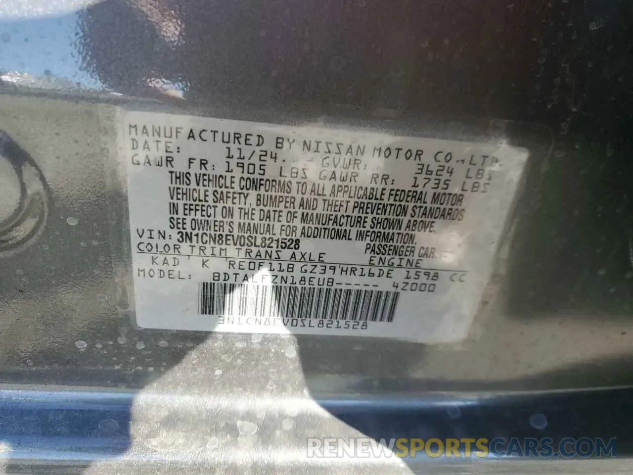 12 fotografías del automóvil dañado 3N1CN8EV0SL821528 NISSAN VERSA 2025
