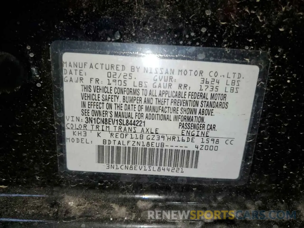 12 fotografías del automóvil dañado 3N1CN8EV1SL844221 NISSAN VERSA 2025