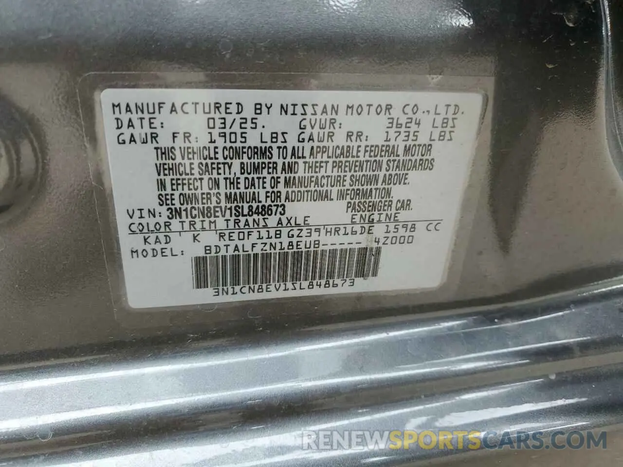 12 fotografías del automóvil dañado 3N1CN8EV1SL848673 NISSAN VERSA 2025