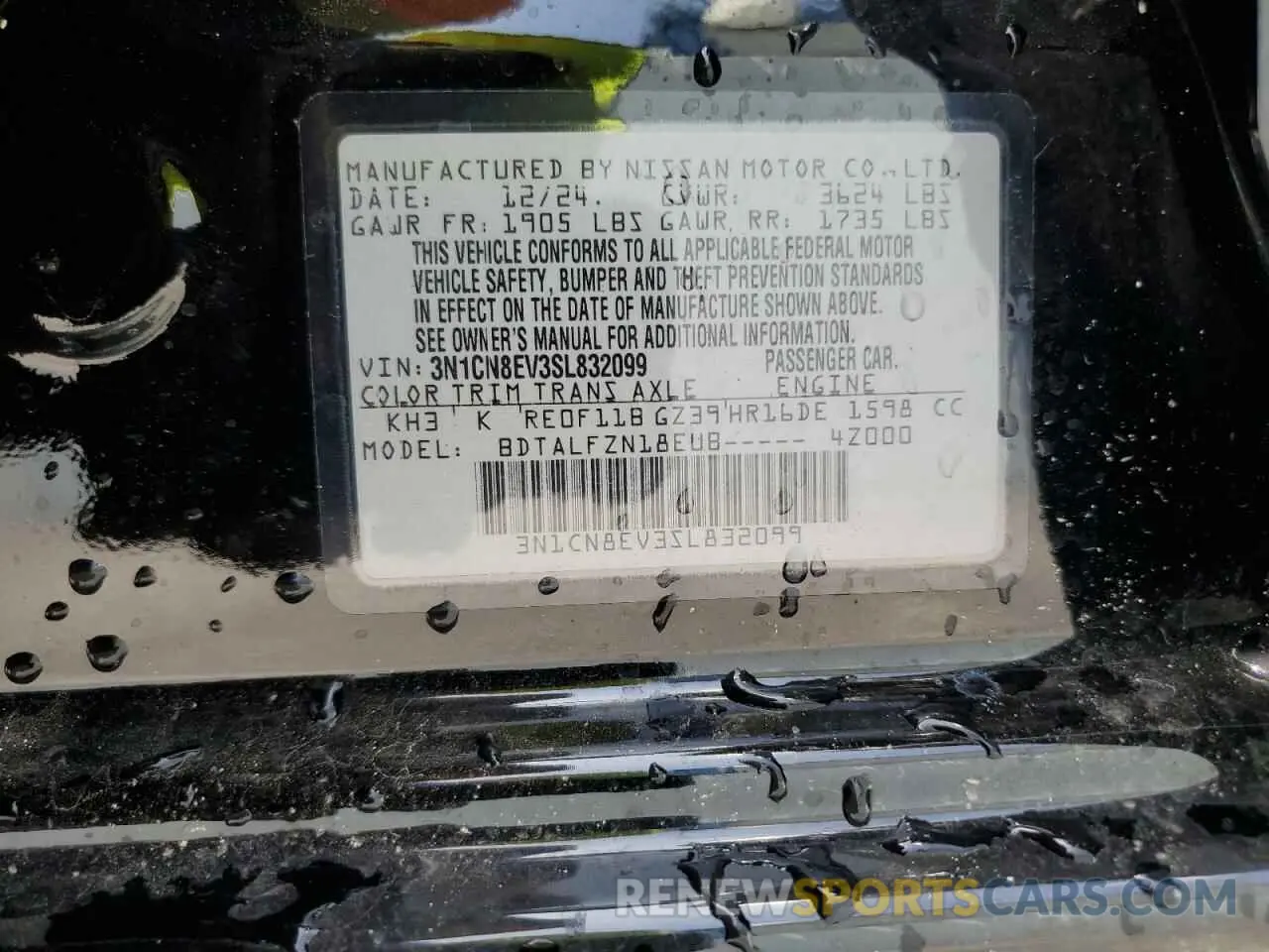 12 fotografías del automóvil dañado 3N1CN8EV3SL832099 NISSAN VERSA 2025