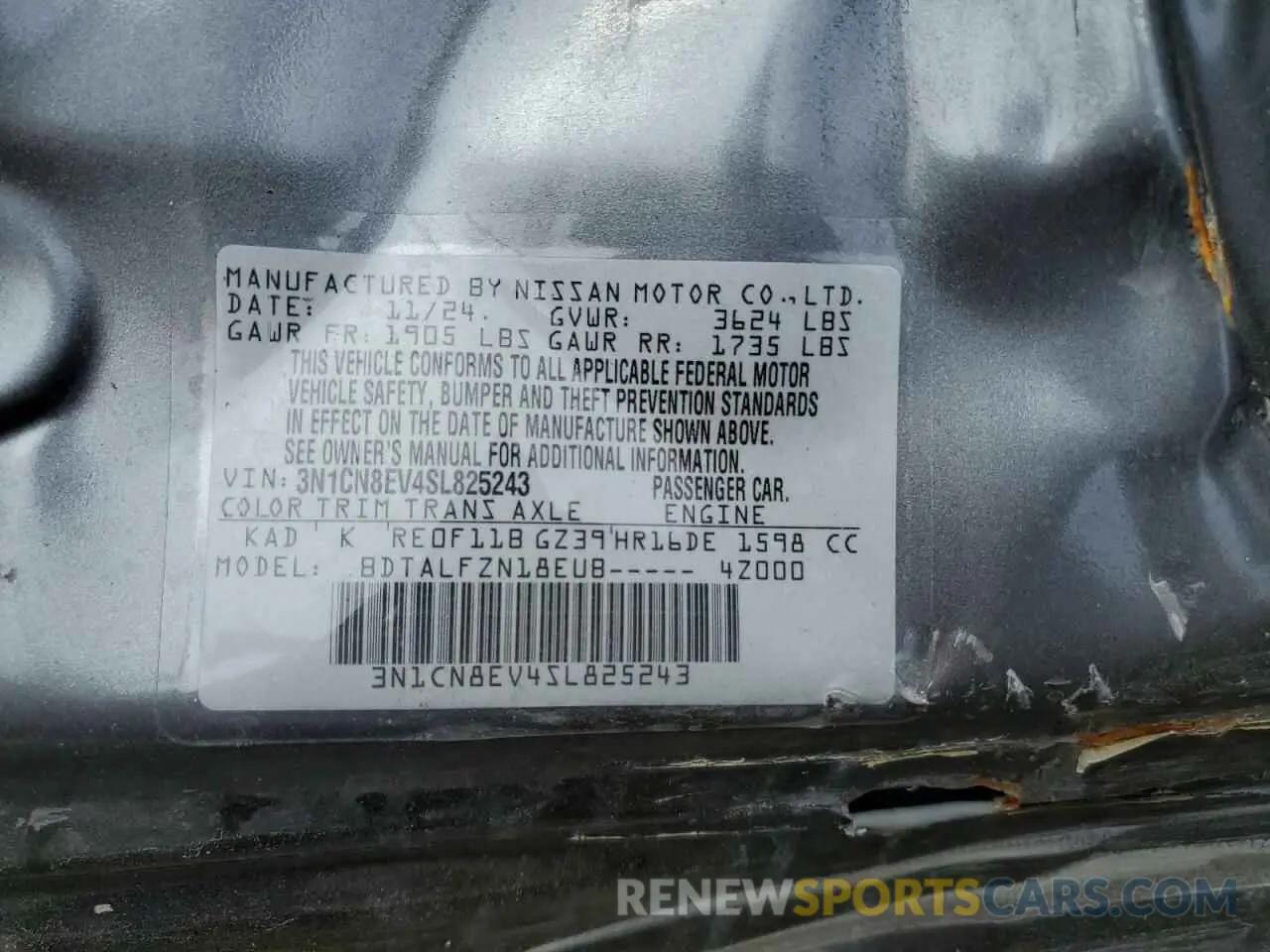 12 fotografías del automóvil dañado 3N1CN8EV4SL825243 NISSAN VERSA 2025