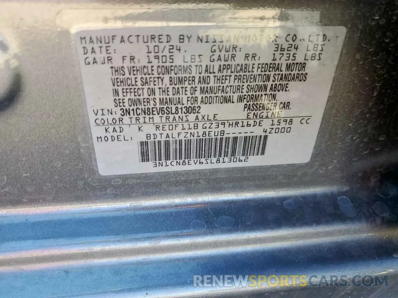12 fotografías del automóvil dañado 3N1CN8EV6SL813062 NISSAN VERSA 2025