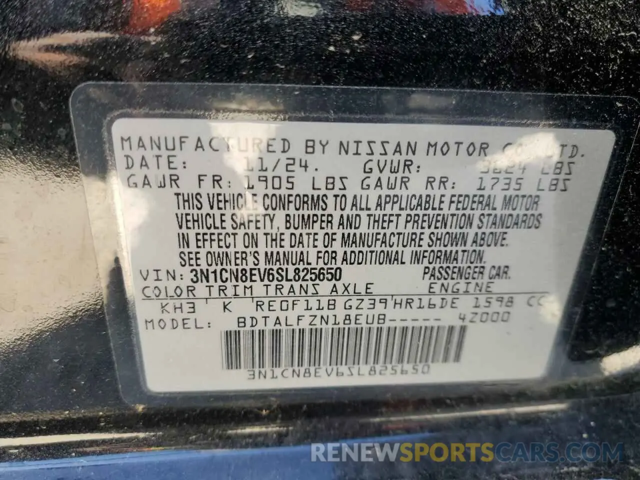 12 fotografías del automóvil dañado 3N1CN8EV6SL825650 NISSAN VERSA 2025