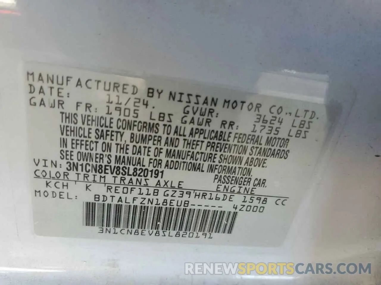 13 fotografías del automóvil dañado 3N1CN8EV8SL820191 NISSAN VERSA 2025