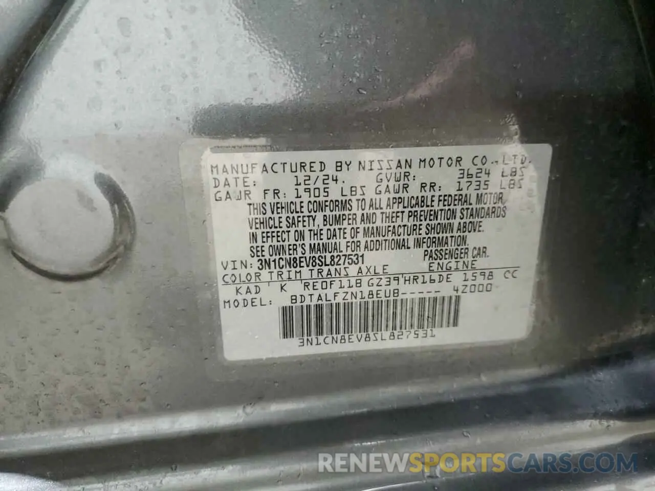 12 fotografías del automóvil dañado 3N1CN8EV8SL827531 NISSAN VERSA 2025