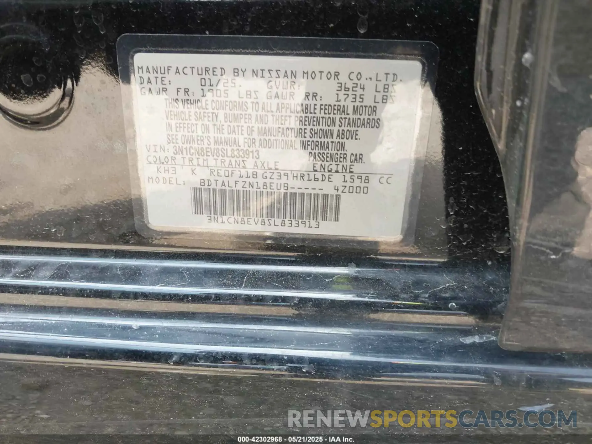 9 fotografías del automóvil dañado 3N1CN8EV8SL833913 NISSAN VERSA 2025