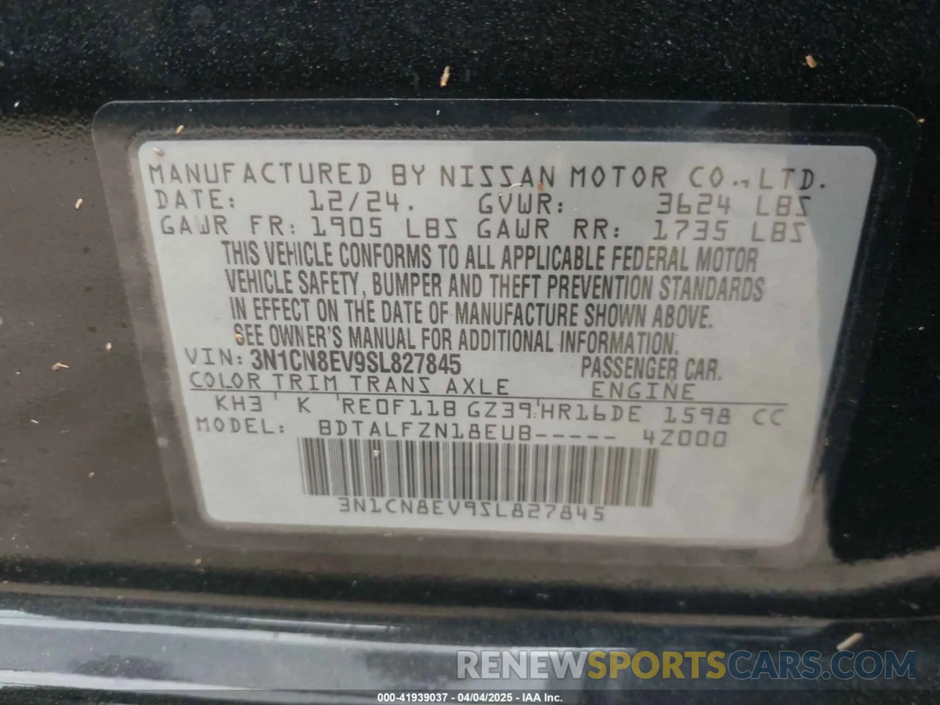 9 fotografías del automóvil dañado 3N1CN8EV9SL827845 NISSAN VERSA 2025