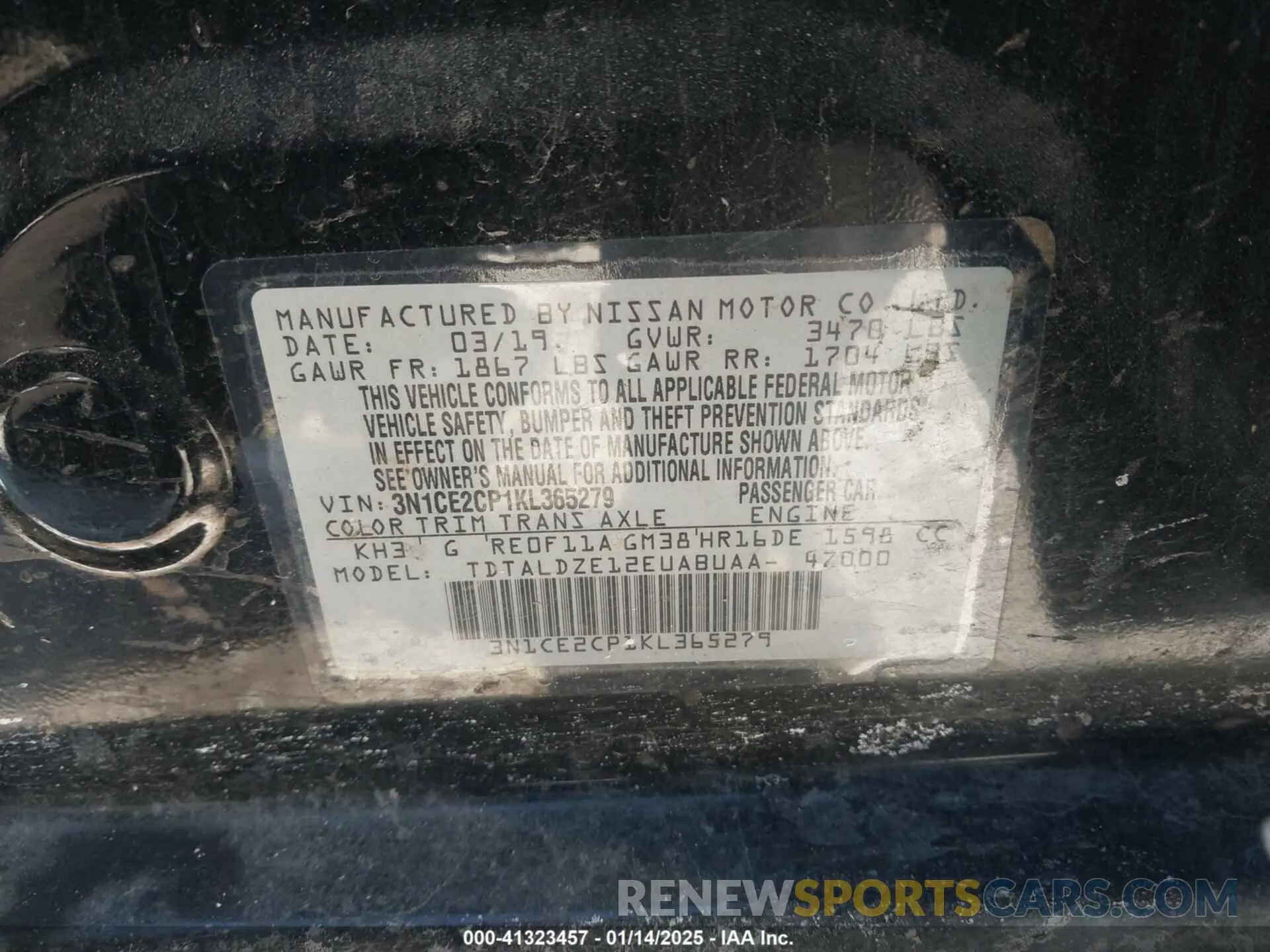 9 fotografías del automóvil dañado 3N1CE2CP1KL365279 NISSAN VERSA NOTE 2019