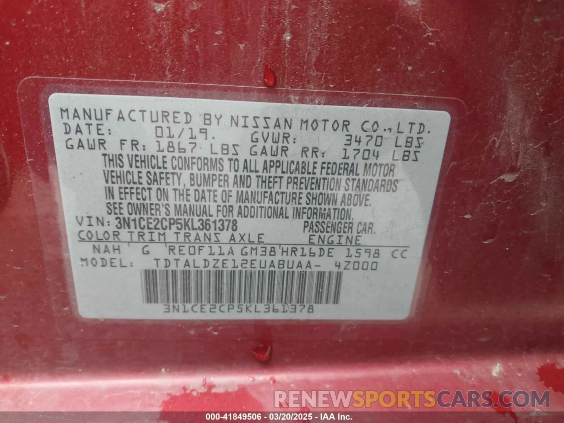 9 fotografías del automóvil dañado 3N1CE2CP5KL361378 NISSAN VERSA NOTE 2019