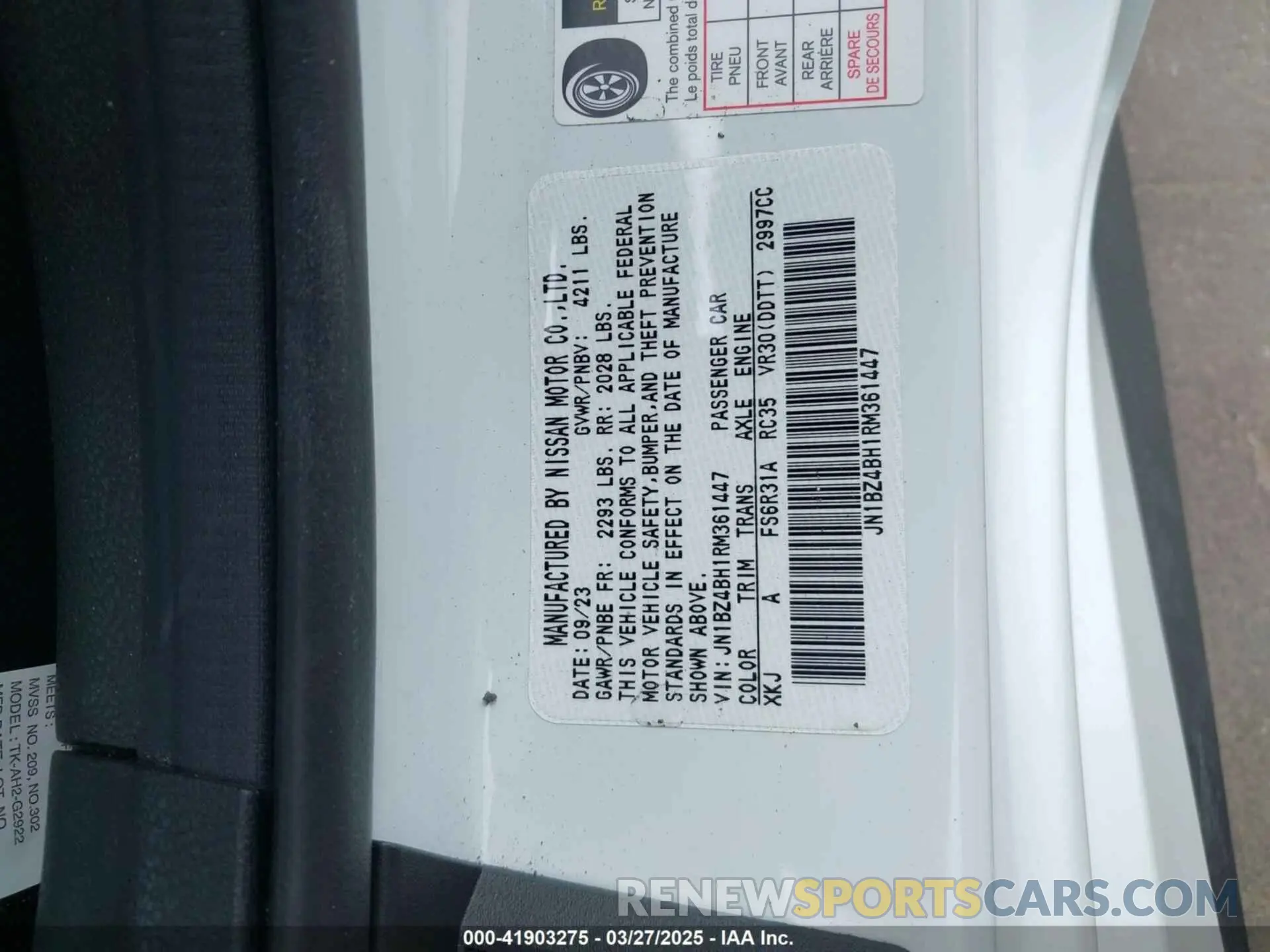 9 fotografías del automóvil dañado JN1BZ4BH1RM361447 NISSAN Z 2024
