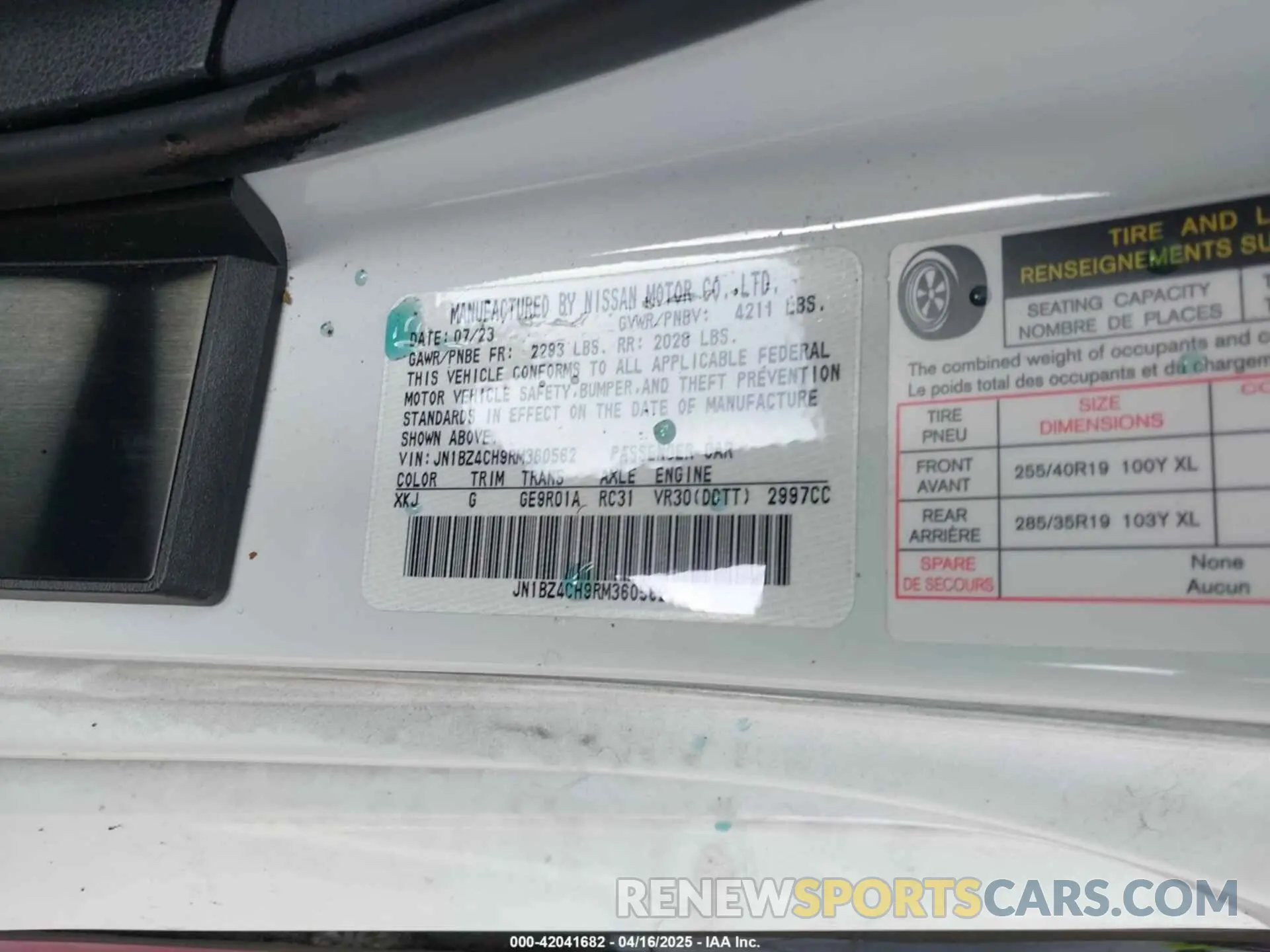 9 fotografías del automóvil dañado JN1BZ4CH9RM360562 NISSAN Z 2024