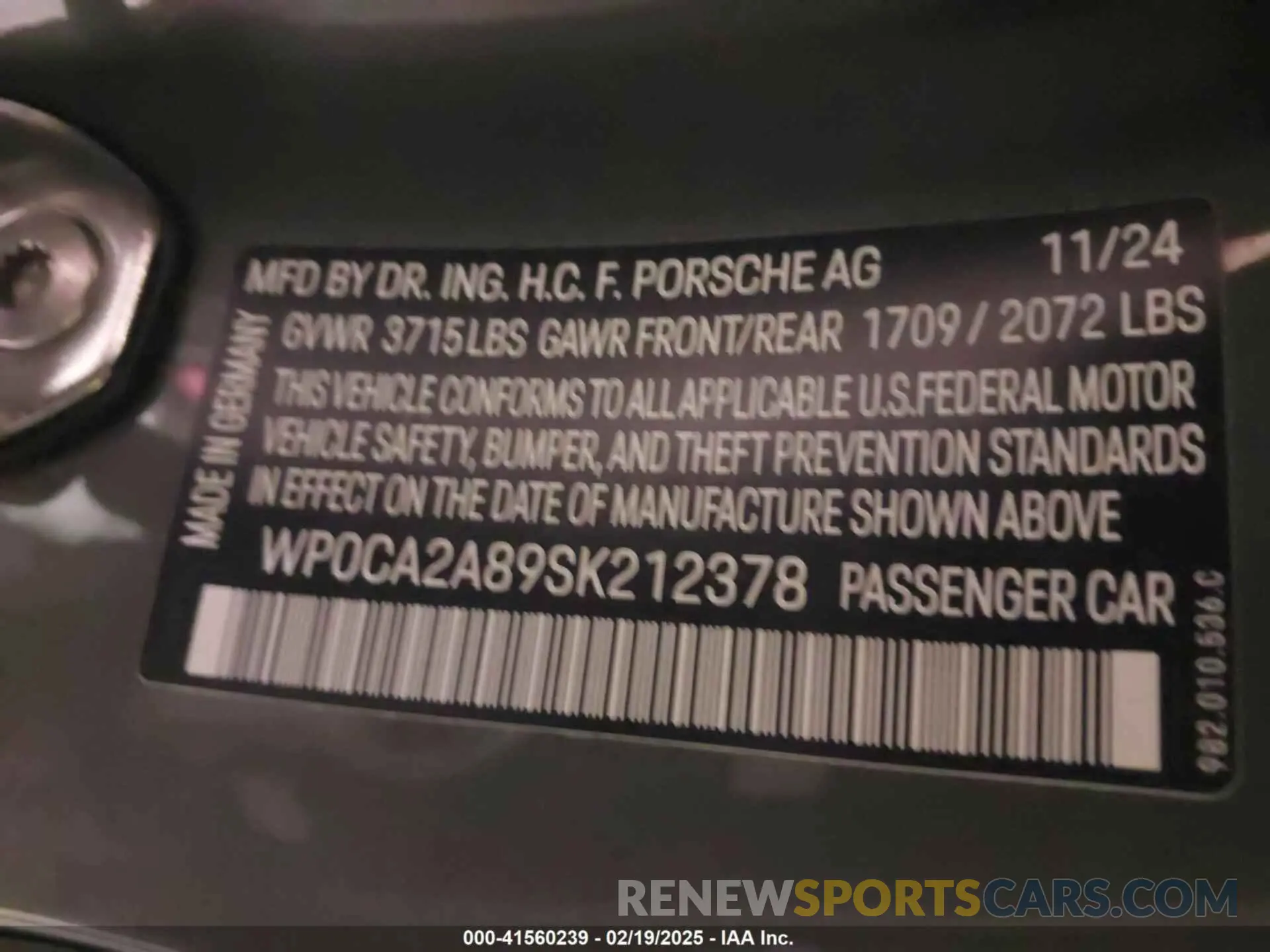 9 fotografías del automóvil dañado WP0CA2A89SK212378 PORSCHE 718 BOXSTER 2025