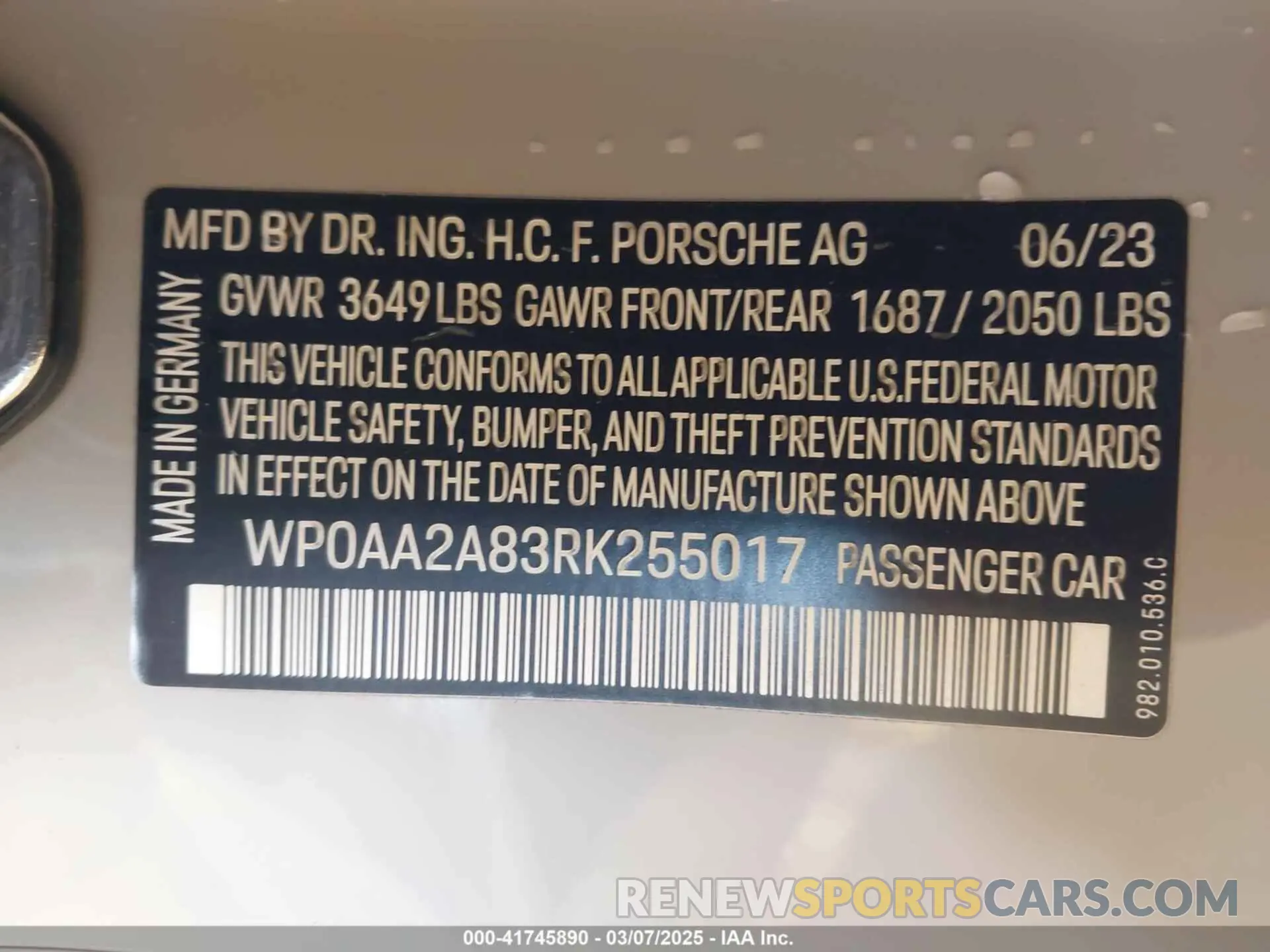 9 fotografías del automóvil dañado WP0AA2A83RK255017 PORSCHE 718 CAYMAN 2024