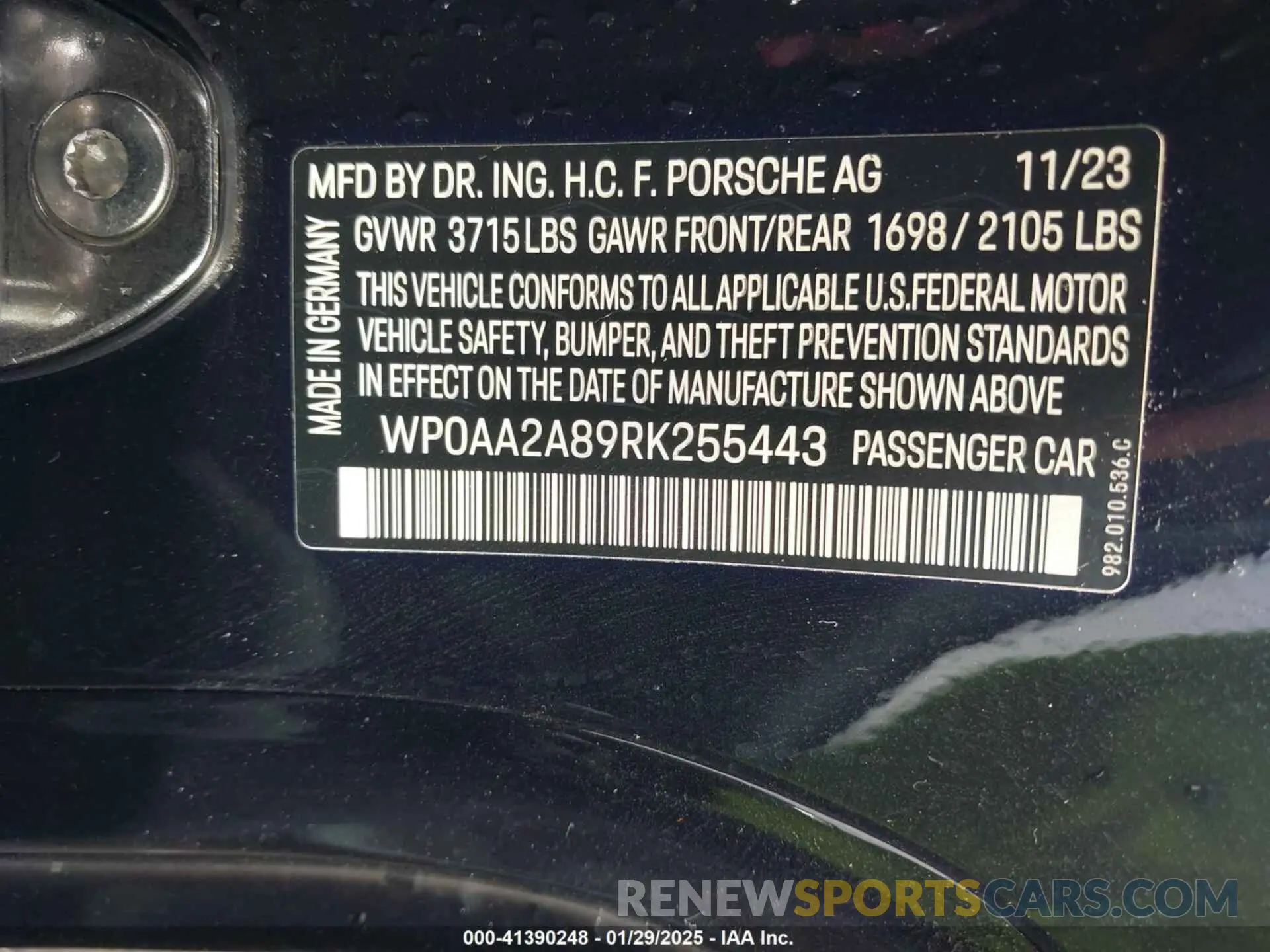 9 fotografías del automóvil dañado WP0AA2A89RK255443 PORSCHE 718 CAYMAN 2024