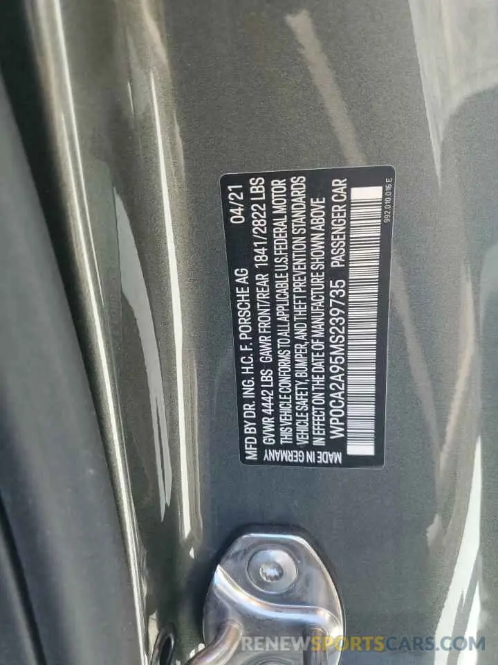 13 fotografías del automóvil dañado WP0CA2A95MS239735 PORSCHE 911 2021