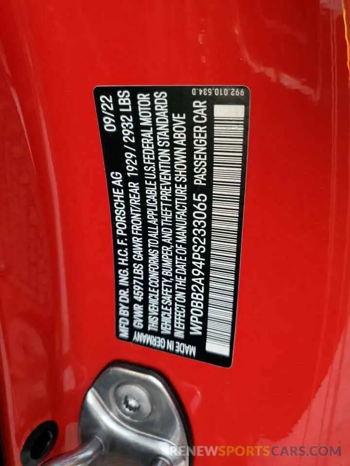 13 fotografías del automóvil dañado WP0BB2A94PS233065 PORSCHE 911 2023
