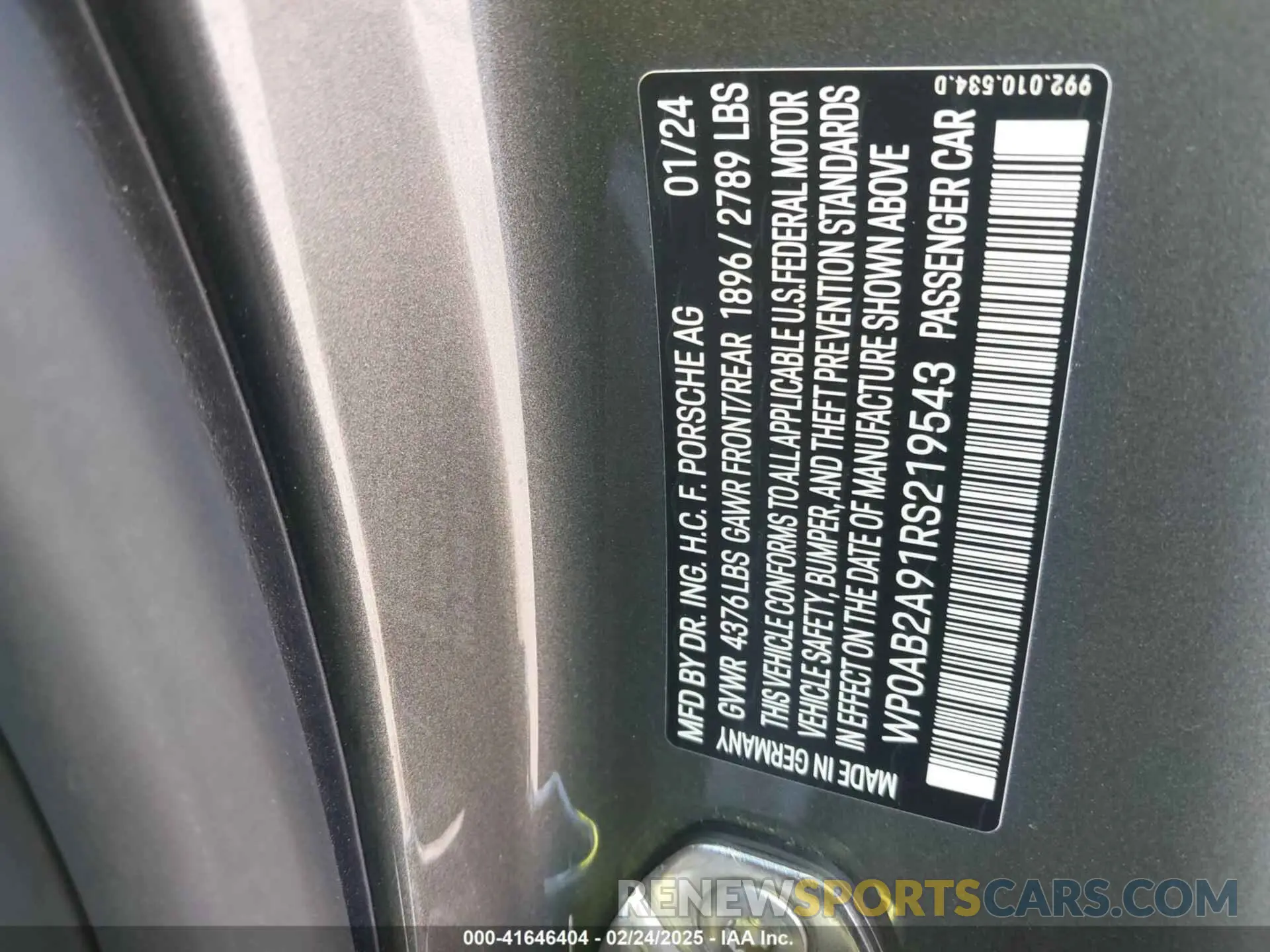 9 fotografías del automóvil dañado WP0AB2A91RS219543 PORSCHE 911 2024