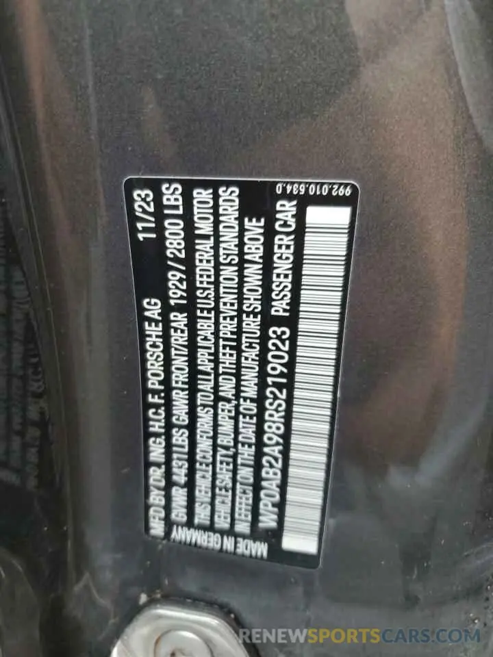 13 fotografías del automóvil dañado WP0AB2A98RS219023 PORSCHE 911 2024