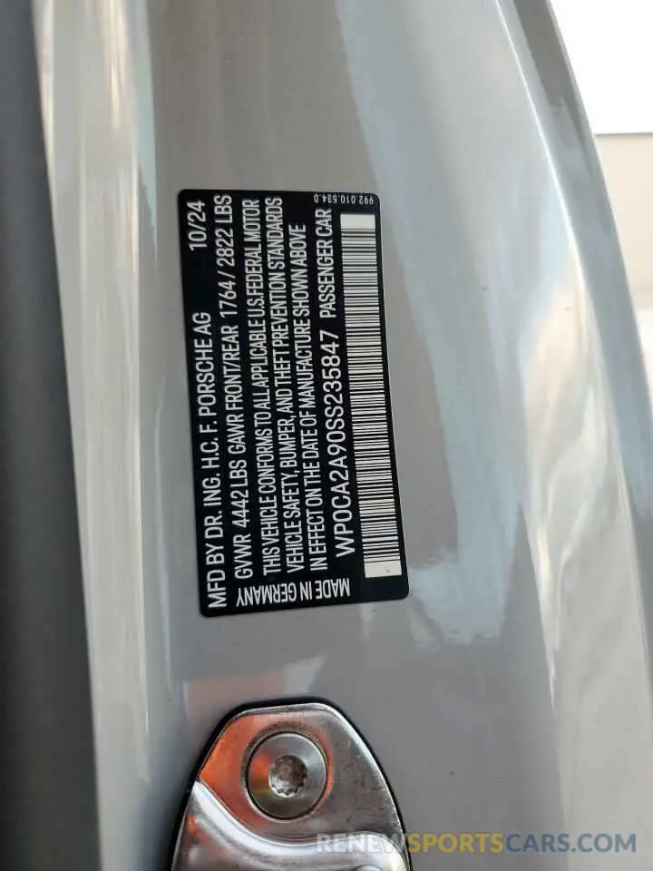 12 fotografías del automóvil dañado WP0CA2A90SS235847 PORSCHE 911 2025