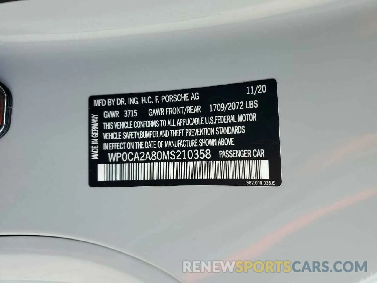 14 fotografías del automóvil dañado WP0CA2A80MS210358 PORSCHE BOXSTER 2021