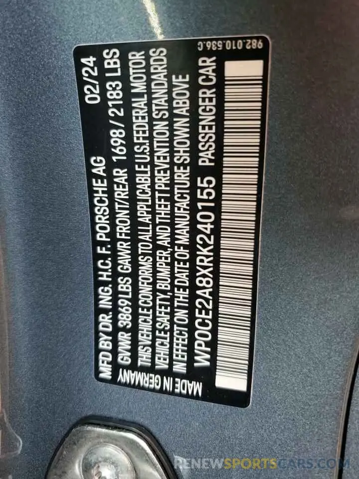 12 fotografías del automóvil dañado WP0CE2A8XRK240155 PORSCHE BOXSTER 2024