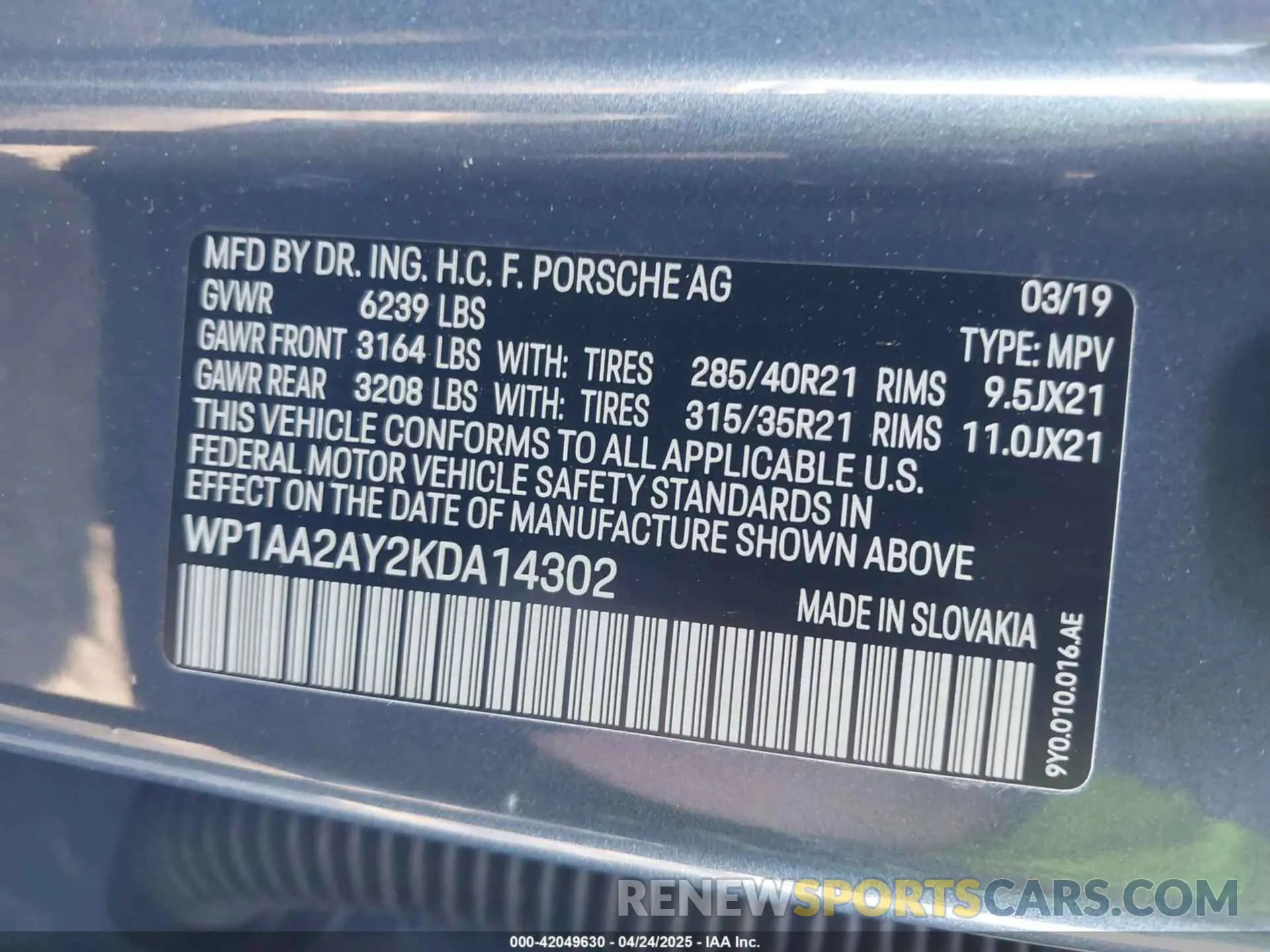 9 fotografías del automóvil dañado WP1AA2AY2KDA14302 PORSCHE CAYENNE 2019