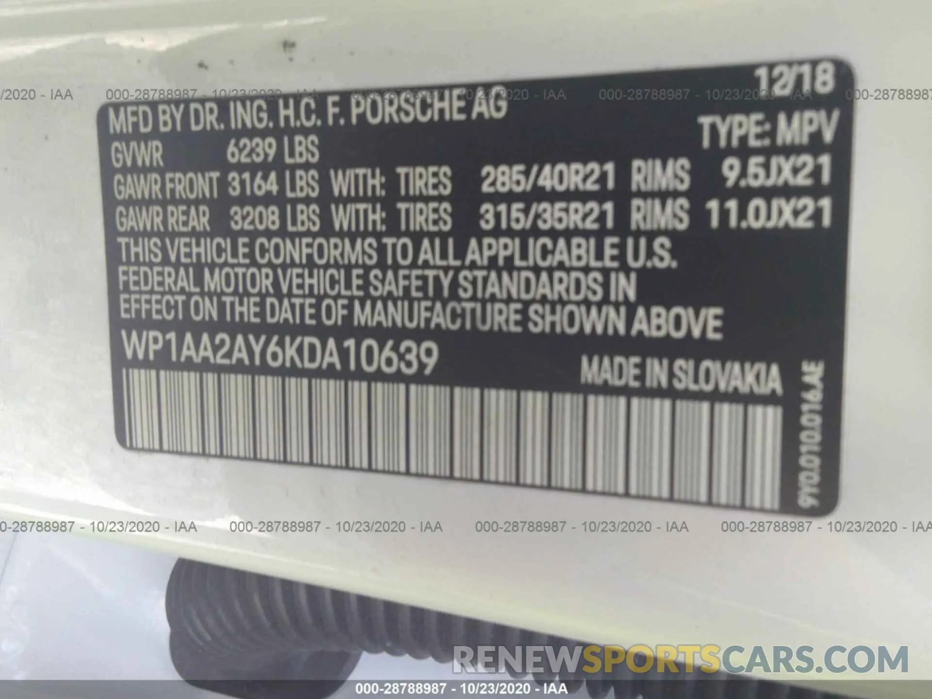 9 fotografías del automóvil dañado WP1AA2AY6KDA10639 PORSCHE CAYENNE 2019