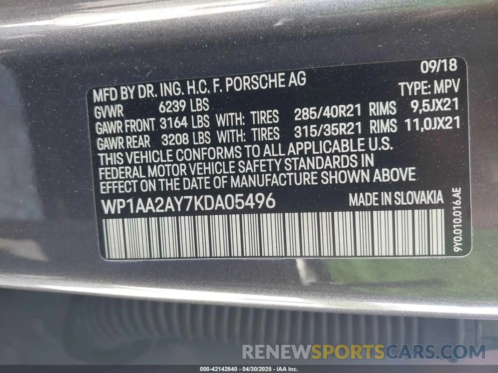 9 fotografías del automóvil dañado WP1AA2AY7KDA05496 PORSCHE CAYENNE 2019