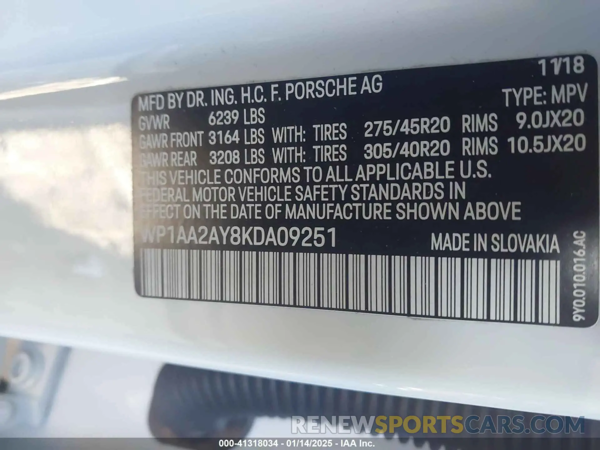 9 fotografías del automóvil dañado WP1AA2AY8KDA09251 PORSCHE CAYENNE 2019