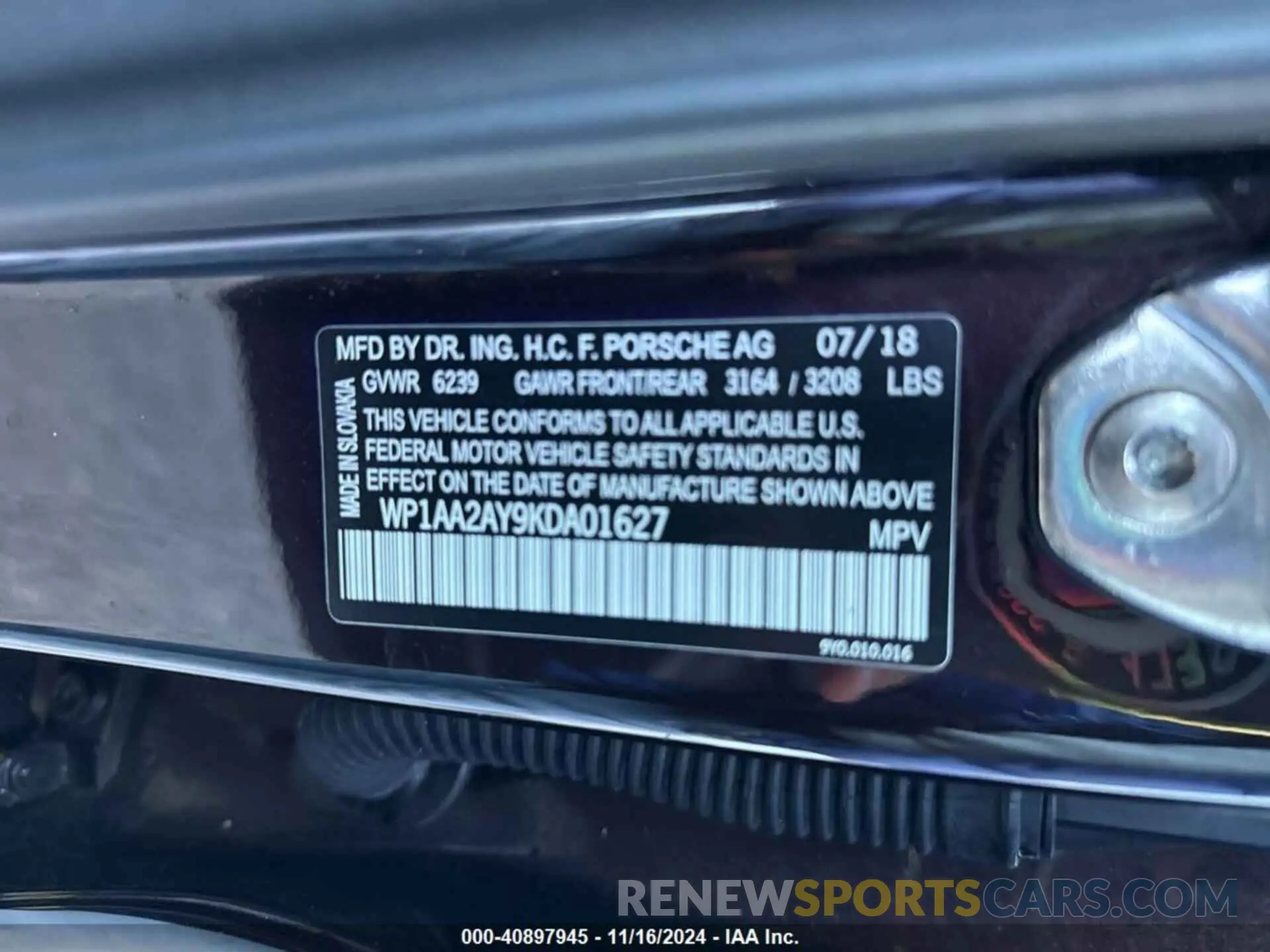 9 fotografías del automóvil dañado WP1AA2AY9KDA01627 PORSCHE CAYENNE 2019