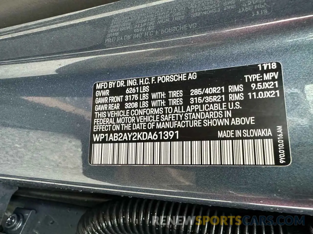 10 fotografías del automóvil dañado WP1AB2AY2KDA61391 PORSCHE CAYENNE 2019