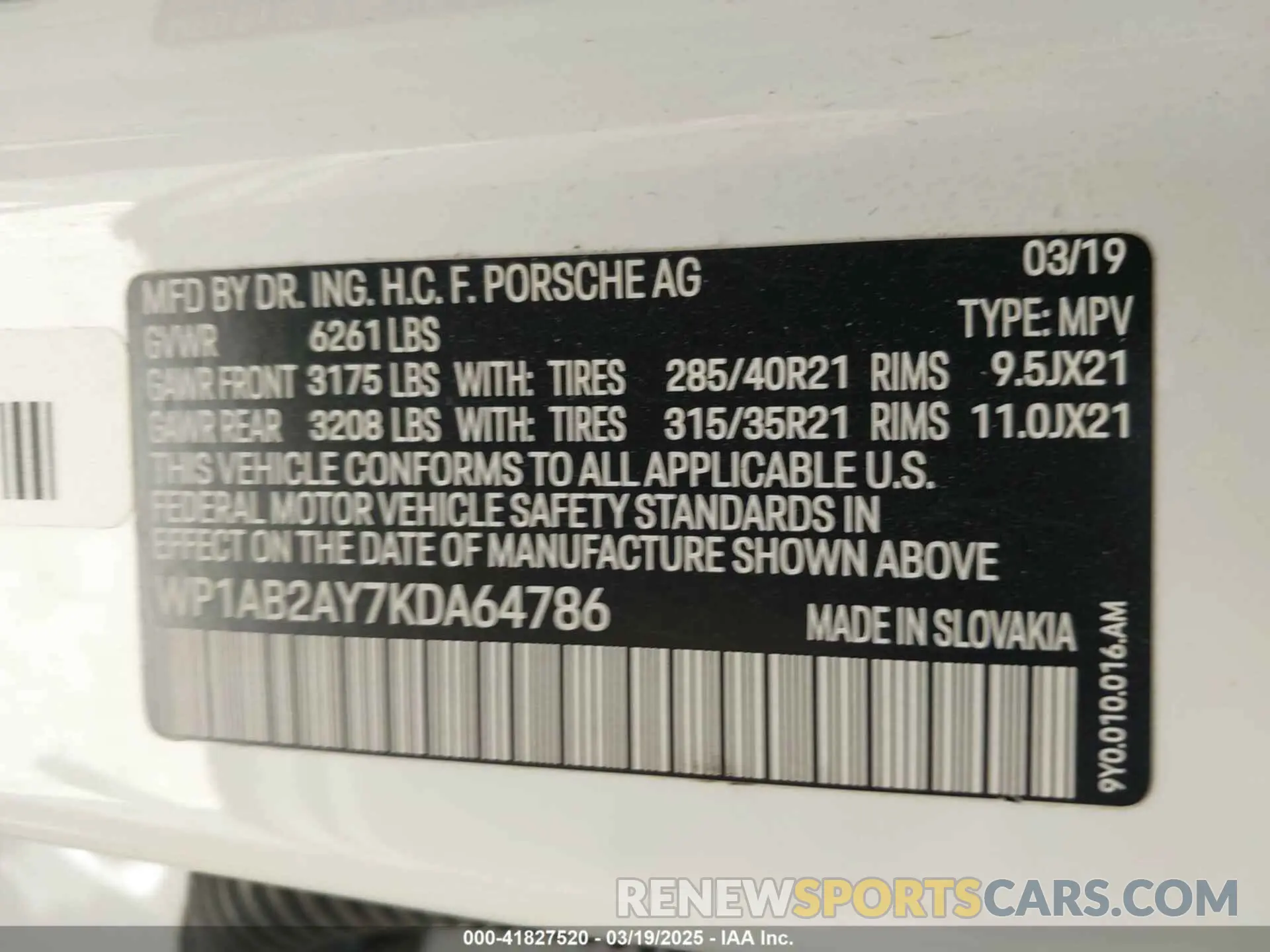9 fotografías del automóvil dañado WP1AB2AY7KDA64786 PORSCHE CAYENNE 2019