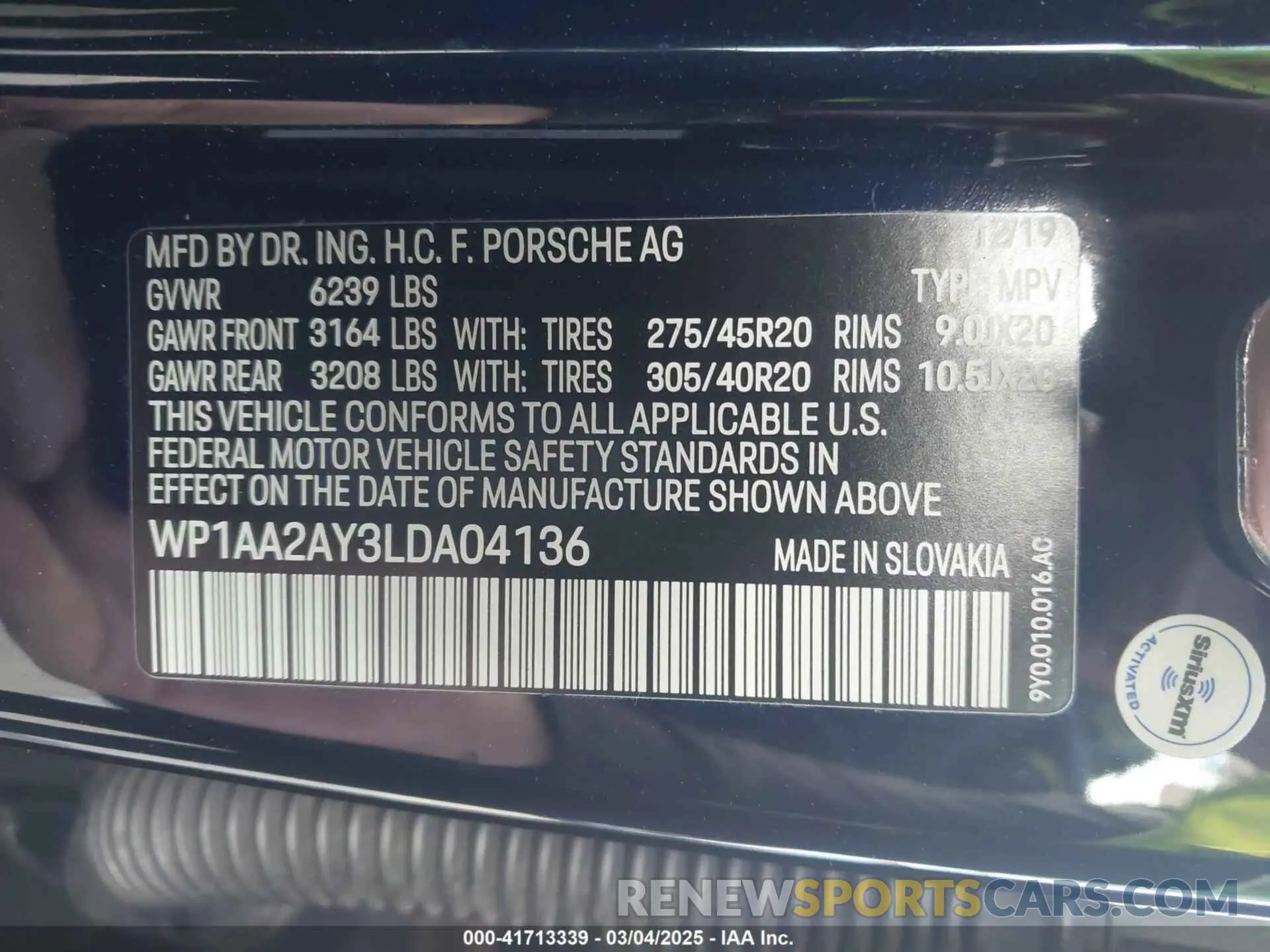 9 fotografías del automóvil dañado WP1AA2AY3LDA04136 PORSCHE CAYENNE 2020