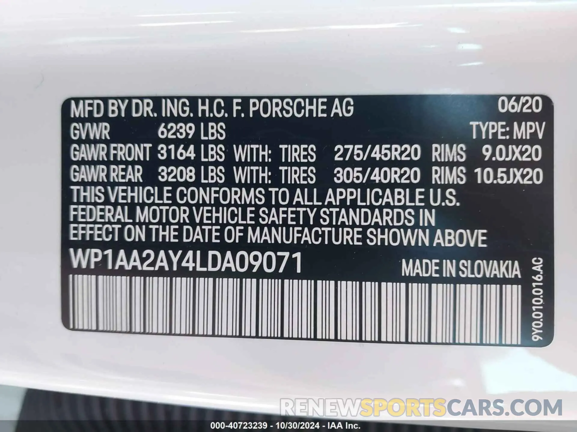 9 fotografías del automóvil dañado WP1AA2AY4LDA09071 PORSCHE CAYENNE 2020